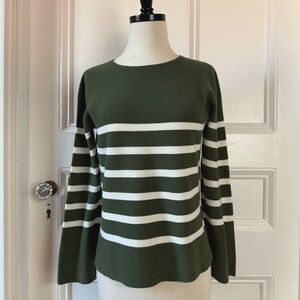 EUC Uniqlo 3D Knit Womens Olive Green and White Striped Sweater